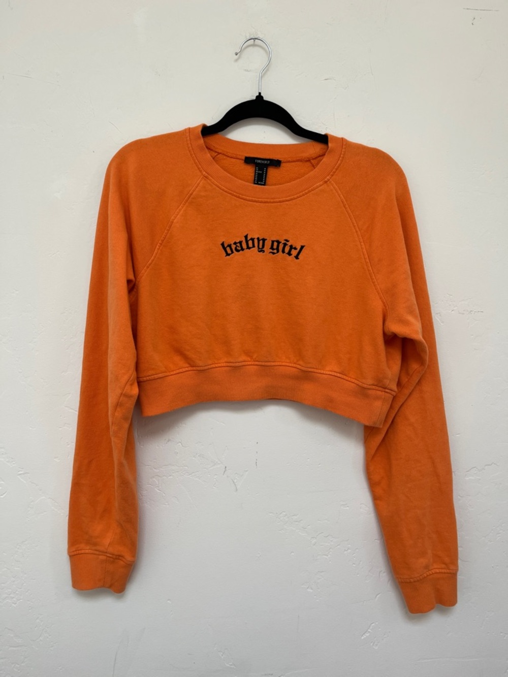 Forever 21 Orange Cropped 'baby girl' Sweatshirt Sz M